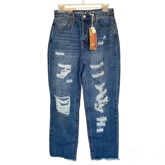 Vanilla Star Jeans Junior Size 7 90s Boyfriend Super High Rise Distressed NWT - Picture 1 of 10